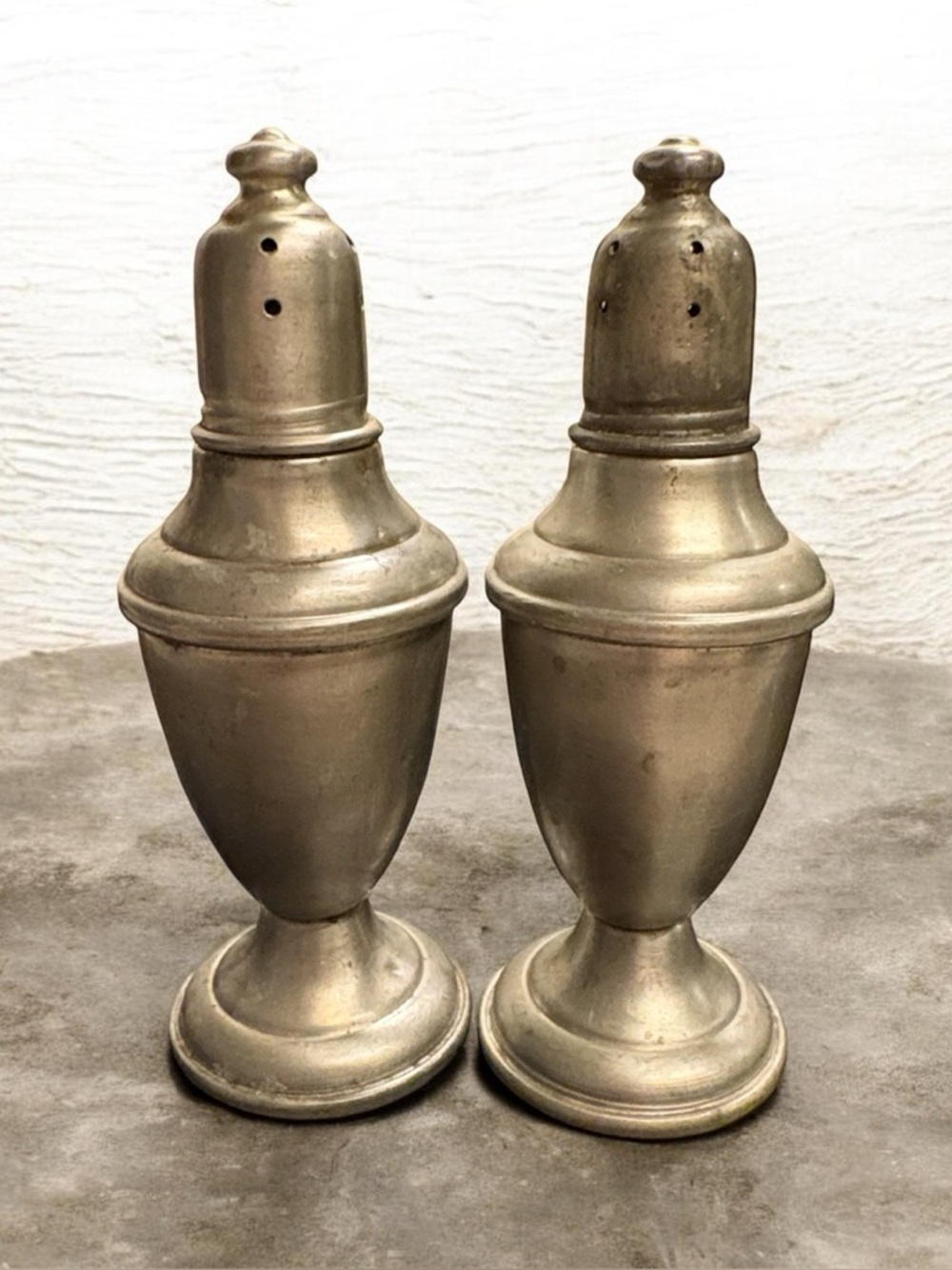 International Pewter Vintage Salt and Pepper Shakers Silver Tone Pewter & Glass